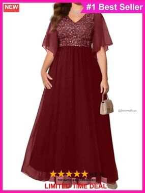 Plus Size Formal Evening Gown Sequin Lace Bodice Cape Sleeve Floor Length Dress